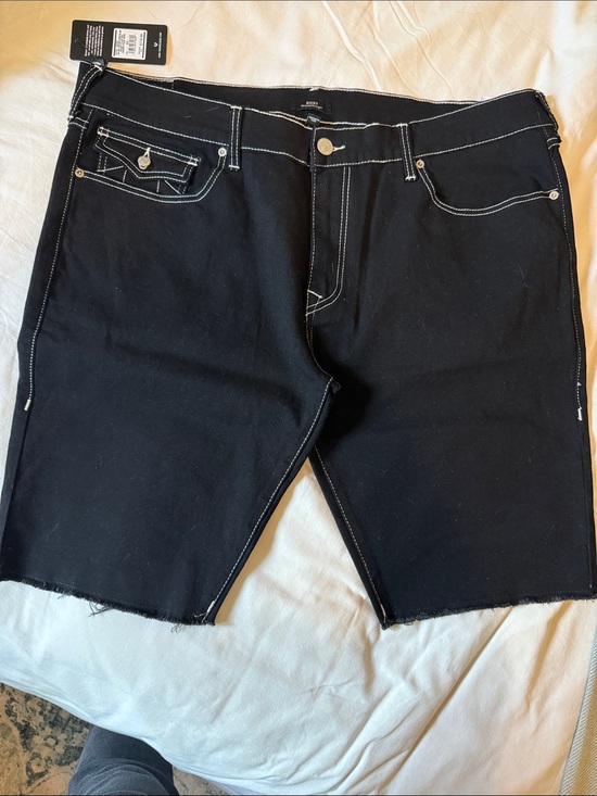 True Religion Other - True Religion Black Denim Cutoff Shorts with White Stitching